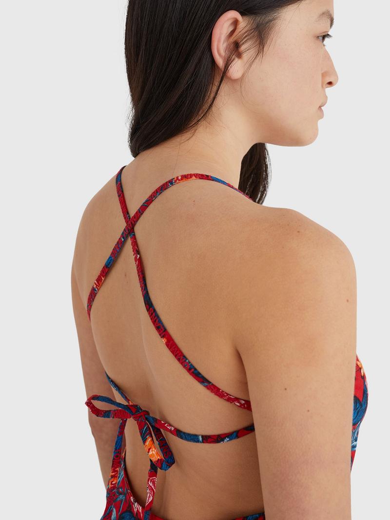 Női Tommy Hilfiger Floral Tie-Back Mini Dresses Piros | HU 92NWY